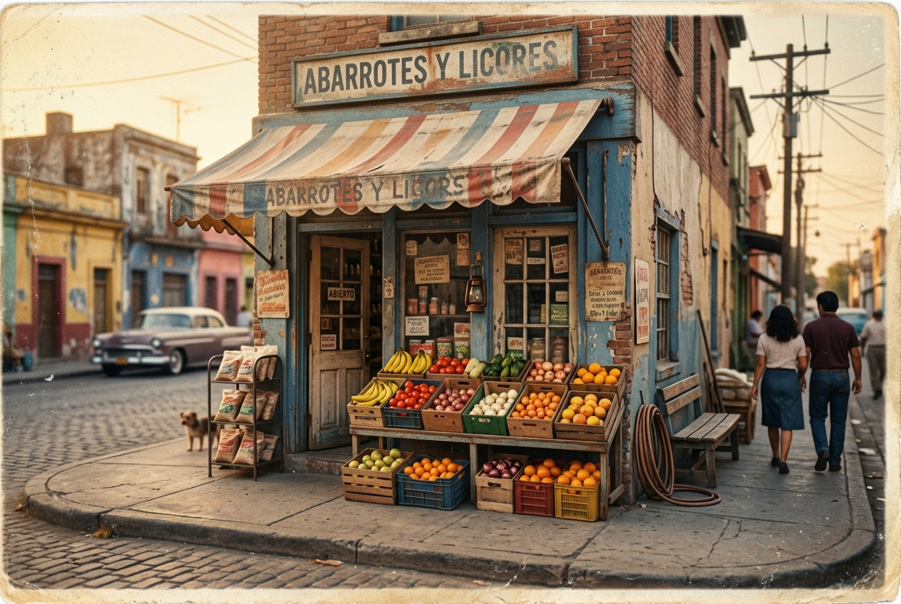A vintage neighborhood tienda storefront